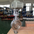 high quality metal sealing ss304 three eccentric butterfly valve with electric actuator